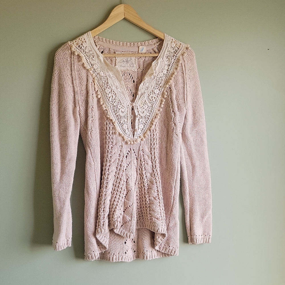 Angel Of The North Blush Lace V-Neck Sweater